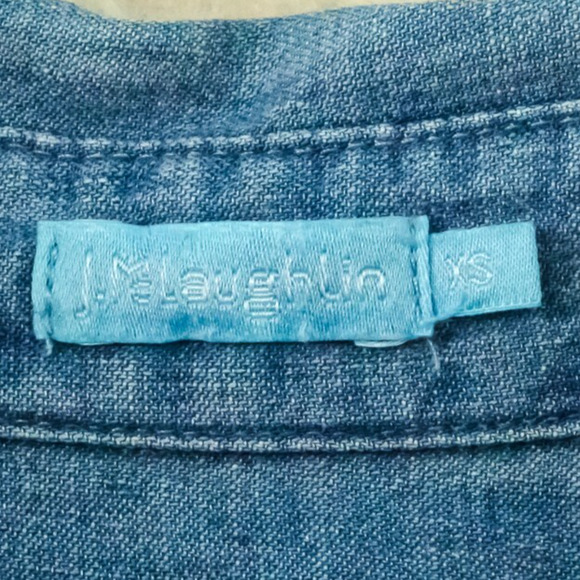 J. McLaughlin Size XS Blue Birdie Linen Blend Chambray Style Collared Button Fro - Picture 4 of 7